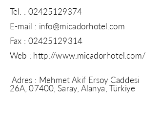 Kleopatra Micador Hotel iletiim bilgileri