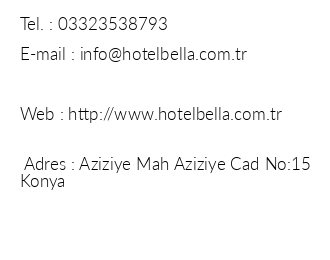 Konya Bella Hotel iletiim bilgileri