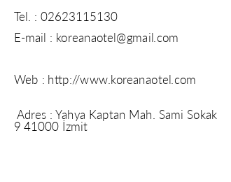 Koreana Otel iletiim bilgileri