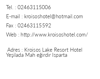 Kroisos Lake Resort Hotel iletiim bilgileri