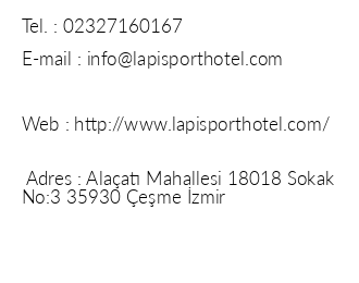 Lapis Port Hotel iletiim bilgileri