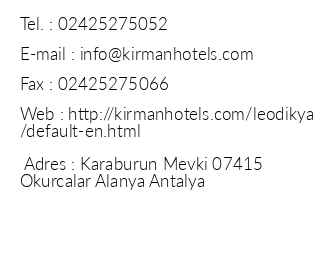 Kirman Hotels Leodikya Resort iletiim bilgileri