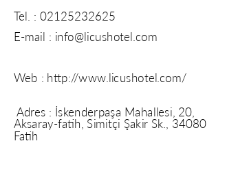 Licus Hotel iletiim bilgileri