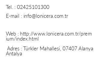 Lonicera Premium Hotel iletiim bilgileri