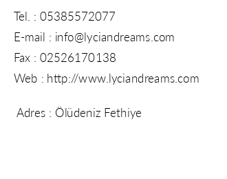 Lycian Dreams Hotel iletiim bilgileri