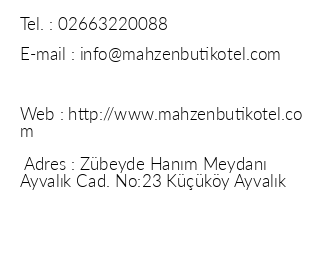 Mahzen Hotel iletiim bilgileri