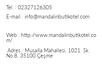 Mandalin Boutique Hotel iletiim bilgileri