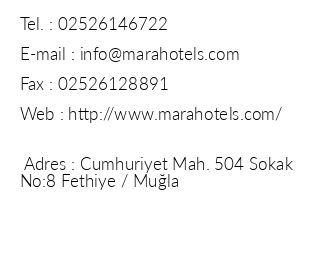 Mara Hotel iletiim bilgileri