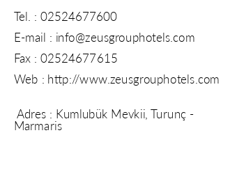 Zeus Kumlubk Hotel iletiim bilgileri