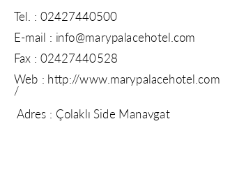 Mary Palace Resort & Spa iletiim bilgileri