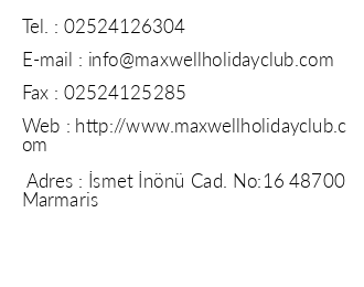 Maxwell Holiday Club iletiim bilgileri