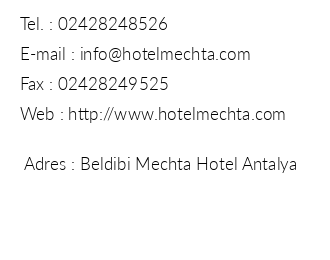Mechta Otel Beldibi iletiim bilgileri