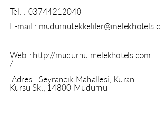 Melek Hotels Mudurnu Tekkeliler Kona iletiim bilgileri