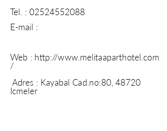 Melita Apart Hotel iletiim bilgileri