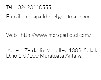 Mera Park Hotel iletiim bilgileri