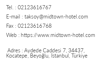 Midtown Hotel Istanbul iletiim bilgileri