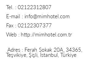 Mim Hotel Istanbul iletiim bilgileri