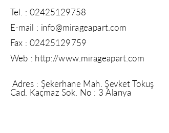 Mirage Apart Hotel iletiim bilgileri