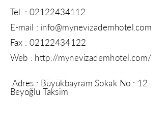 My Nevizadem Hotel iletiim bilgileri