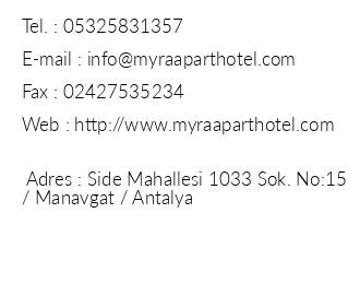 Myra Apart Hotel iletiim bilgileri