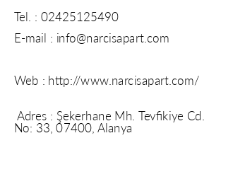 Narcis Apart Hotel iletiim bilgileri