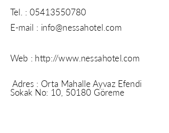Nessa Cave Hotel iletiim bilgileri