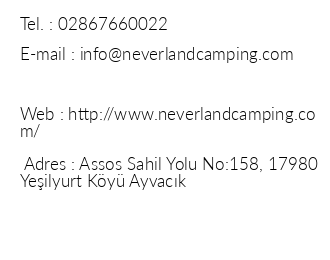 Never Land Camping iletiim bilgileri
