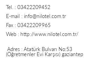 Nil Hotel Gaziantep iletiim bilgileri