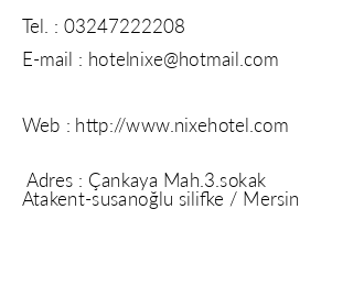 Nixe Hotel iletiim bilgileri