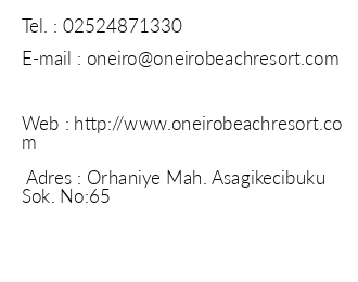 Oneiro Beach Resort iletiim bilgileri