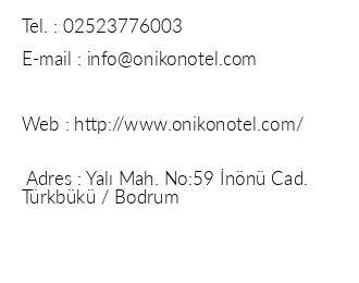 Onikon Butik Hotel iletiim bilgileri