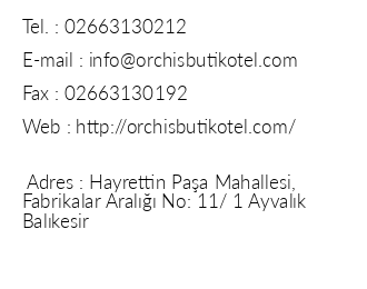 Orchis Butik Otel iletiim bilgileri