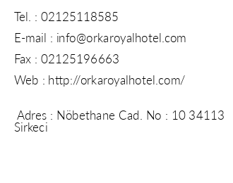 Orka Royal Hotel iletiim bilgileri