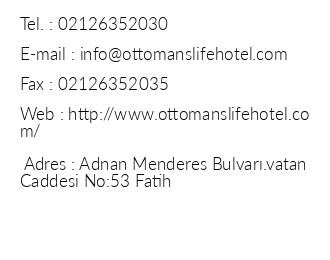 Ottomans Life Hotel iletiim bilgileri