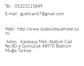 Oza Boutique Hotel iletiim bilgileri
