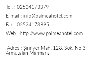 Palmea Hotel iletiim bilgileri