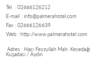 Palmera Hotel iletiim bilgileri