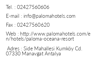 Paloma Oceana Resort iletiim bilgileri