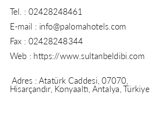 Sultan Beldibi Hotel iletiim bilgileri