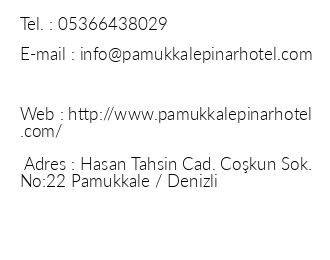 Pamukkale Pnar Hotel iletiim bilgileri
