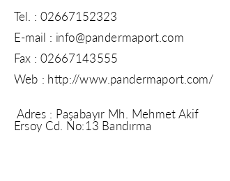 Panderma Port Hotel iletiim bilgileri