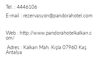 Pandora Hotel iletiim bilgileri