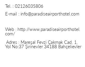 Paradise Airport Hotel iletiim bilgileri