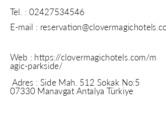 Clover Magic Park Side Hotel iletiim bilgileri