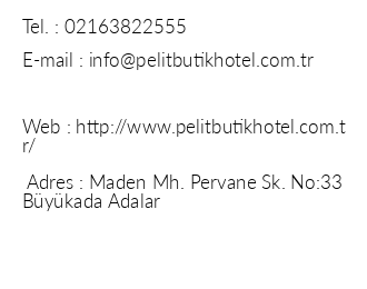 Pelit Butik Hotel iletiim bilgileri