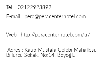Pera Center Hotel iletiim bilgileri