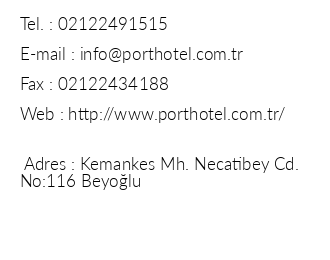 Port Hotel Tophane-i Amire iletiim bilgileri