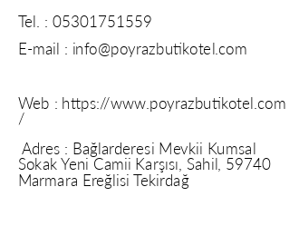 Poyraz Butik Hotel iletiim bilgileri