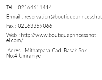 Princess Boutique Hotel iletiim bilgileri