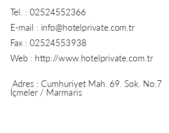 Private Hotel iletiim bilgileri